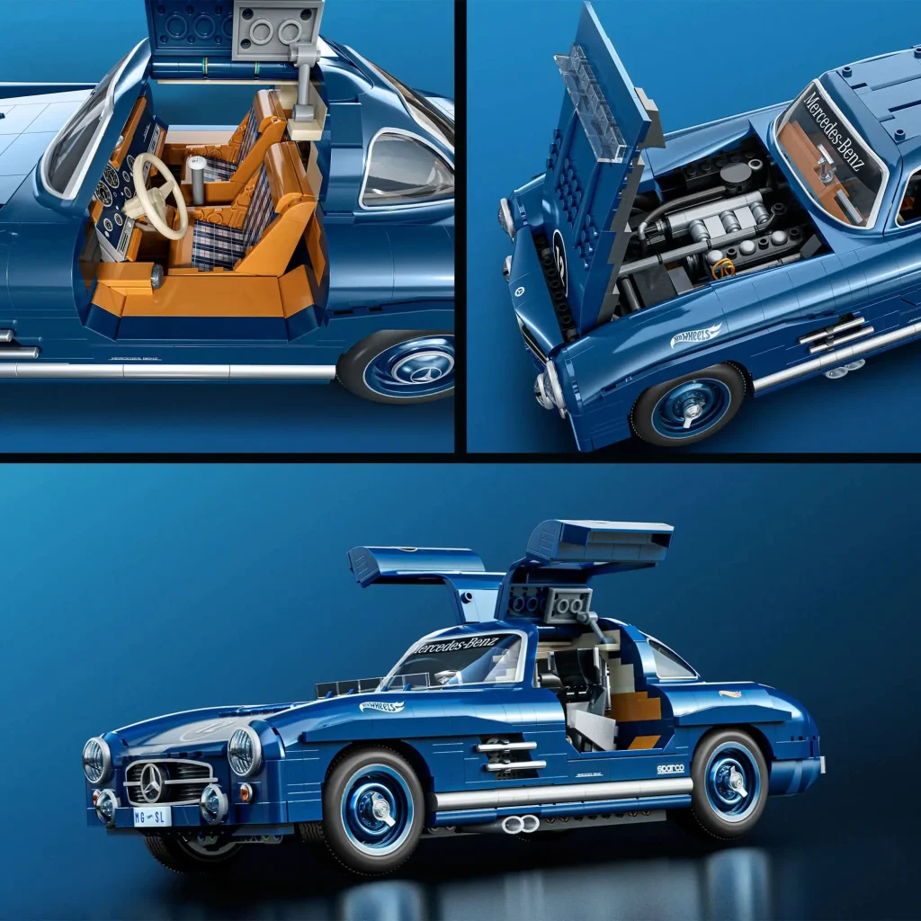 Interior, motor y puertas abiertas del Mattel Brick Shop Mercedes-Benz 300 SL